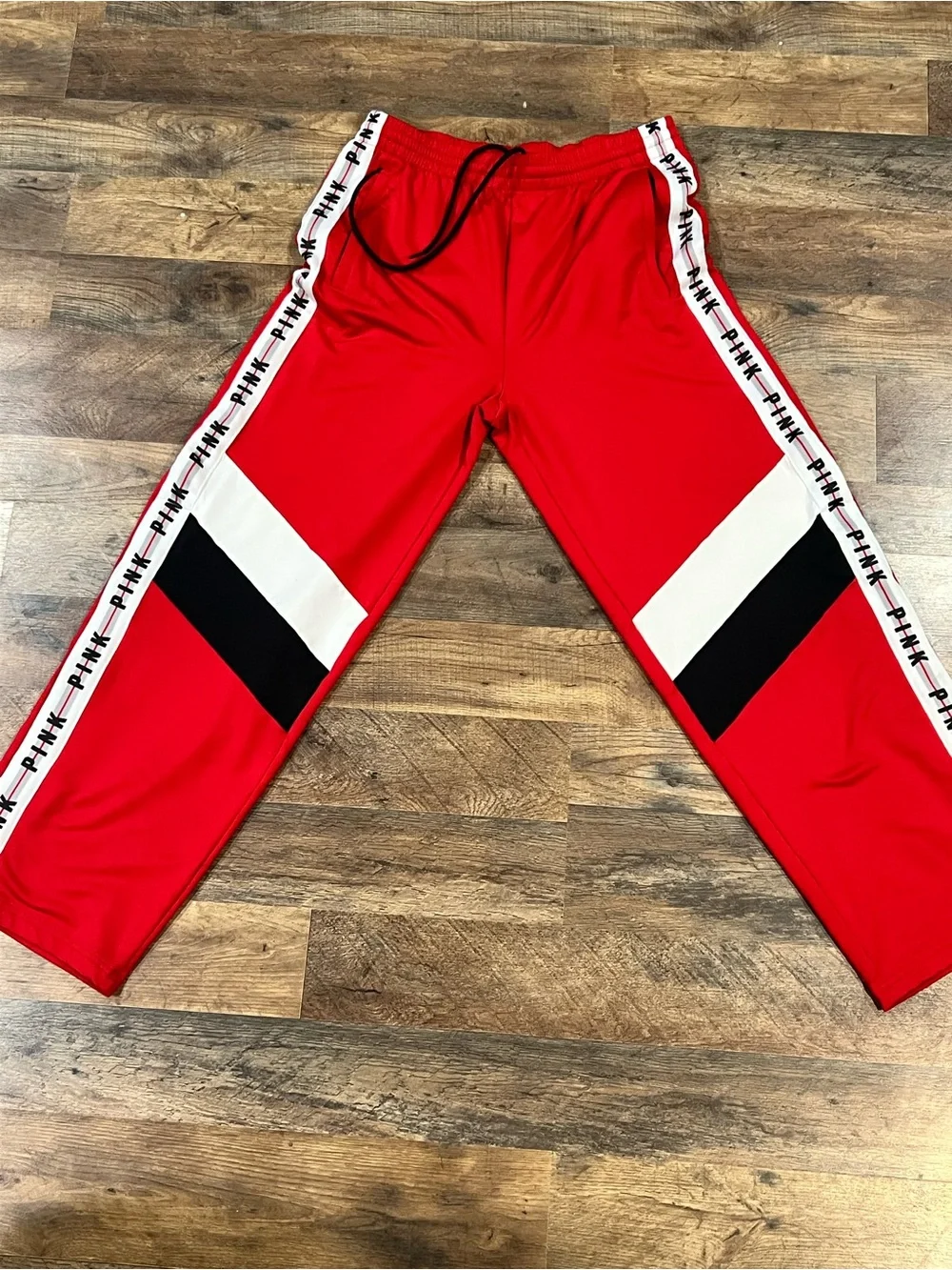PINK Victoria's Secret Red Colorblock Track Joggers with Side Tape